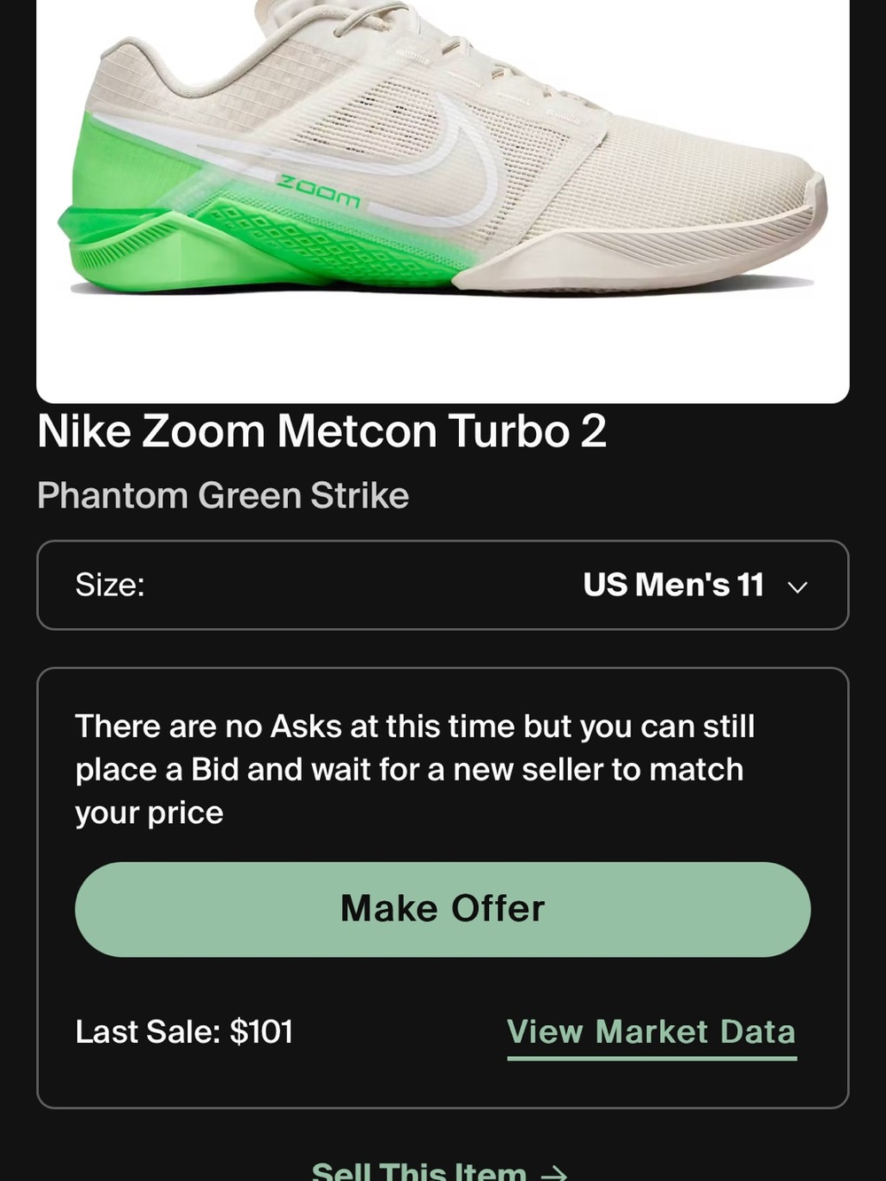 Nike Men’s Metcon Turbo2 Size 11 - Phantom/Green Strike